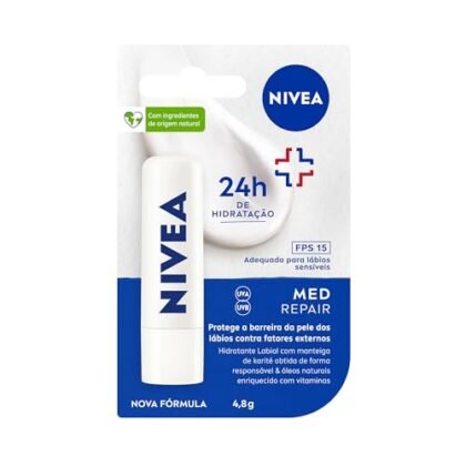 Aqui estão algumas opções de texto ALT para a imagem, utilizando "NIVEA Reparação Labial", cada uma com um foco diferente: **Opção 1 (Descritiva e objetiva):** `NIVEA Reparação Labial: stick hidratante para lábios ressecados e machucados, com FPS15.` **Opção 2 (Focada nos benefícios):** `NIVEA Reparação Labial: alívio imediato e hidratação profunda para lábios danificados.` **Opção 3 (Mais completa, incluindo ingredientes chave):** `NIVEA Reparação Labial: protetor labial com Vitamina E e óleos naturais, ideal para reparar e proteger seus lábios.` **Opção 4 (Com foco na marca):** `NIVEA Reparação Labial: a qualidade NIVEA para cuidar dos seus lábios, com proteção solar FPS15.` **Qual escolher?** A melhor opção depende do contexto em que a imagem será usada. Se a imagem é apenas uma representação visual do produto, a opção 1 ou 2 são suficientes. Se a imagem faz parte de um texto sobre os benefícios e ingredientes, a opção 3 ou 4 podem ser mais adequadas. Lembre-se que o texto ALT deve ser conciso e informativo, descrevendo o que está na imagem da forma mais clara possível para usuários que não podem vê-la.