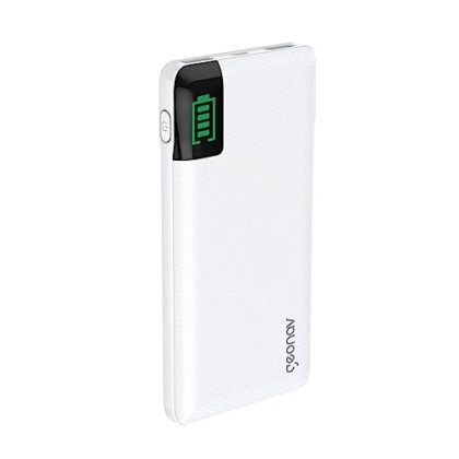 Aqui estão algumas opções de texto ALT para a imagem, considerando diferentes focos: **Opção 1 (Simples e direta):** `Power Bank 10000mAh branco da Geonav.` **Opção 2 (Mais descritiva):** `Power Bank 10000mAh para carregar dispositivos móveis, com portas USB e USB-C.` **Opção 3 (Focando na praticidade):** `Carregador portátil Power Bank 10000mAh para manter seus dispositivos sempre carregados.` **Opção 4 (Adicionando o indicador de bateria):** `Power Bank 10000mAh branco com indicador LED de bateria, garantindo que você saiba quanta carga resta.` **Qual escolher?** A melhor opção depende do contexto da imagem e do que você quer destacar. Se a imagem é apenas para ilustrar o produto, a opção 1 ou 2 são boas. Se você quer enfatizar a funcionalidade, a opção 3 ou 4 podem ser mais adequadas.