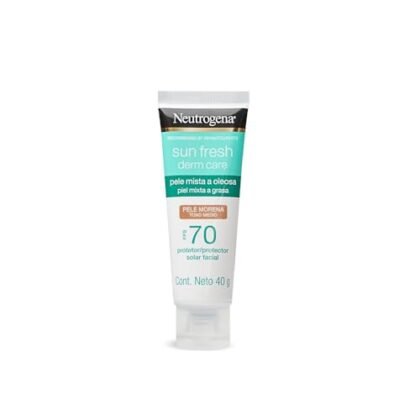 Aqui estão algumas opções de texto ALT para a imagem, utilizando "Protetor Solar Facial Pele Morena", com variações para diferentes níveis de detalhe: **Opções Curtas e Diretas:** * Protetor Solar Facial Pele Morena * Neutrogena Pele Morena **Opções Mais Descritivas:** * Protetor Solar Facial Pele Morena FPS 70 Neutrogena * Embalagem do Protetor Solar Facial Neutrogena para Pele Morena * Close-up do Protetor Solar Facial Neutrogena Sun Fresh para Pele Morena **Opção Mais Detalhada (Se a Imagem Mostrar Mais do Produto):** * Frasco do Protetor Solar Facial Neutrogena Sun Fresh Derm Care, FPS 70, para pele oleosa e morena. A escolha ideal depende do contexto da imagem e da sua estratégia de SEO. Se a imagem for um close-up da embalagem, a opção mais detalhada pode ser melhor. Se for apenas para acessibilidade, uma das opções mais curtas pode ser suficiente.