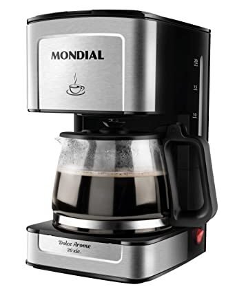Aqui estão algumas opções de texto ALT para a imagem, utilizando "Cafeteira Mondial", variando em nível de detalhe: **Opção 1 (Curta e direta):** `Cafeteira Mondial` **Opção 2 (Um pouco mais descritiva):** `Cafeteira Mondial Dolce Arome preta e inox` **Opção 3 (Mais detalhada, incluindo informações-chave):** `Cafeteira Mondial Dolce Arome, modelo C-43-20X-SI, preta e inox, 110V` **Opção 4 (Focada na função):** `Cafeteira Mondial preparando café.` **Qual escolher?** * A opção mais curta (Opção 1) é boa se você precisa ser conciso e a imagem é autoexplicativa. * A opção mais detalhada (Opção 3) é melhor se você quer garantir que o usuário saiba exatamente qual modelo está vendo. * A opção focada na função (Opção 4) é boa se o contexto da imagem é sobre o uso da cafeteira. Em geral, a **Opção 2** oferece um bom equilíbrio entre descrição e brevidade. A **Opção 3** é recomendada se a identificação precisa do modelo é importante.