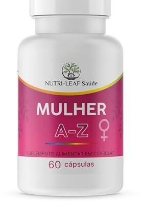 Aqui estão algumas opções de texto ALT para a imagem, focando em diferentes aspectos e níveis de detalhe: **Opções Curtas e Diretas:** * `Mulher A-Z: Suplemento multivitamínico para mulheres.` * `Mulher A-Z: Energia e bem-estar feminino.` **Opções Mais Descritivas:** * `Embalagem do suplemento Mulher A-Z da Nutri-Leaf, com 22 vitaminas e nutrientes essenciais para a saúde feminina.` * `Frasco de 60 cápsulas do multivitamínico Mulher A-Z, da Nutri-Leaf, para energia, disposição e bem-estar.` * `Suplemento Mulher A-Z: vitaminas e nutrientes para a saúde da mulher em todas as fases da vida.` **Opção que Enfatiza a Marca:** * `Mulher A-Z da Nutri-Leaf: suplemento completo para a saúde e bem-estar da mulher.` **Ao escolher, considere:** * **Contexto:** Onde a imagem está sendo usada? Uma loja online? Um blog sobre saúde? * **O que você quer destacar:** A marca? Os benefícios? O conteúdo? Em geral, uma descrição um pouco mais detalhada é melhor, mas evite ser excessivamente prolixo. O objetivo é fornecer uma alternativa textual concisa e informativa para quem não pode ver a imagem.