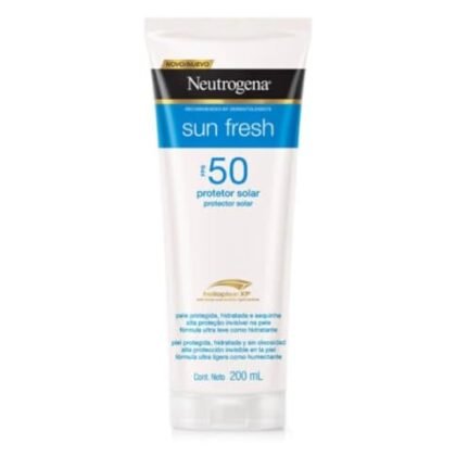 Aqui estão algumas opções de texto ALT para a imagem do protetor solar Neutrogena, variando em nível de detalhe: **Opção 1 (Curta e direta):** `Protetor Solar Neutrogena` **Opção 2 (Um pouco mais descritiva):** `Protetor Solar Neutrogena Sun Fresh FPS 50` **Opção 3 (Incluindo o tipo de produto):** `Protetor Solar Neutrogena para o corpo` **Opção 4 (Mais completa):** `Protetor Solar Neutrogena Sun Fresh Protetor Solar Corporal FPS 50` **Qual escolher?** * Se o contexto da imagem já deixa claro que é um protetor solar, a opção 1 é suficiente. * Se você quer dar mais informações rapidamente, a opção 2 ou 3 são boas escolhas. * Se você quer ser o mais completo possível, use a opção 4. A melhor escolha dependerá do contexto em que a imagem está sendo usada e do quão detalhado você precisa ser.