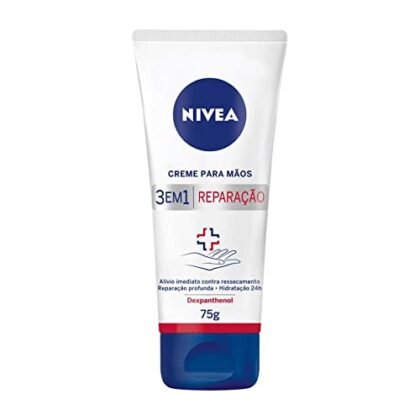Aqui estão algumas opções de texto ALT para a imagem, utilizando "NIVEA Mãos Reparação", com diferentes níveis de detalhe: **Opção 1 (Simples e direta):** `NIVEA Mãos Reparação: Creme para mãos que alivia o ressecamento. **Opção 2 (Um pouco mais descritiva):** `NIVEA Mãos Reparação: Creme para mãos com Dexpanthenol, ideal para hidratar e reparar mãos ressecadas. **Opção 3 (Mais detalhada e informativa, se o contexto permitir):** `NIVEA Mãos Reparação: Foto do creme para mãos NIVEA Mãos Reparação, com Dexpanthenol, oferecendo alívio imediato do ressecamento e hidratação por 24 horas. Perfeito para levar na bolsa. **Qual escolher?** A escolha depende do contexto. Se o texto ao redor da imagem já descreve o produto, a opção 1 pode ser suficiente. Se a imagem é a principal forma de apresentar o produto, a opção 3 é mais completa. A opção 2 é um bom meio-termo. Lembre-se que o texto ALT deve ser conciso e descrever o conteúdo e a função da imagem da forma mais clara possível.