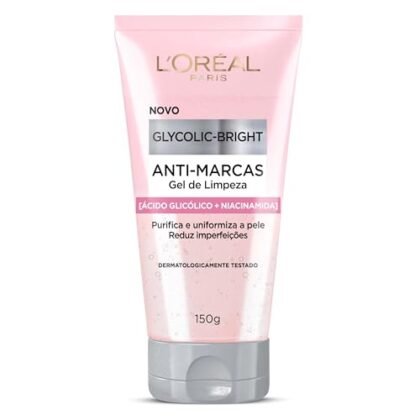 Aqui estão algumas opções de texto ALT, considerando diferentes focos: **Opção 1 (Descritiva):** `Glycolic-Bright: Gel de limpeza facial L'Oréal Paris anti-marcas em embalagem branca e azul.` **Opção 2 (Enfatizando o benefício):** `Glycolic-Bright: Limpeza facial para uma pele mais brilhante e com menos marcas, com o gel de limpeza L'Oréal Paris.` **Opção 3 (Curta e direta):** `Glycolic-Bright: Gel de limpeza facial anti-marcas da L'Oréal Paris.` **Opção 4 (Se a imagem mostrar o produto em uso):** `Glycolic-Bright: Gel de limpeza facial L'Oréal Paris sendo aplicado para uma pele mais radiante e livre de marcas.` **Qual escolher?** * Se a imagem for apenas do produto na embalagem, a **opção 1 ou 3** são boas escolhas. * Se a imagem mostrar o produto em uso ou destacar os resultados, a **opção 2 ou 4** são melhores. Lembre-se que o texto ALT deve ser conciso e descrever o que está na imagem de forma útil para pessoas com deficiência visual ou quando a imagem não carrega. O importante é usar a palavra-chave "Glycolic-Bright" para garantir a relevância com o produto.
