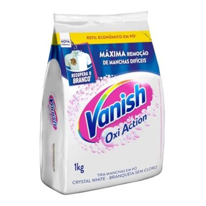 Aqui estão algumas opções de texto ALT para a imagem, considerando diferentes níveis de detalhe e foco: **Opção 1 (Simples e direta):** `Vanish Crystal White para roupas brancas.` **Opção 2 (Um pouco mais descritiva):** `Refil de Vanish Crystal White para tirar manchas de roupas brancas.` **Opção 3 (Enfatizando o benefício principal):** `Vanish Crystal White: Roupas brancas impecáveis e sem manchas.` **Opção 4 (Incluindo o tipo e tamanho do produto):** `Vanish Crystal White em pó, refil econômico de 1 Kg para roupas brancas.` **Qual escolher?** * Se o contexto da imagem já é claro (por exemplo, dentro de uma página de produtos), a opção 1 ou 2 são suficientes. * Se você quer ser mais completo e informativo, a opção 4 é a melhor. * Se o foco é destacar o resultado do produto, a opção 3 é uma boa escolha. Lembre-se: O texto ALT deve ser conciso e descrever o conteúdo da imagem para pessoas com deficiência visual e para mecanismos de busca.