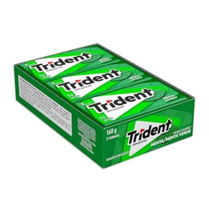 Aqui estão algumas opções de texto ALT para a imagem, utilizando "Trident Menta Sem Açúcar", com diferentes níveis de detalhe: **Opção 1 (Simples):** * Trident Menta Sem Açúcar **Opção 2 (Descrevendo o produto):** * Chiclete Trident Menta Sem Açúcar em embalagem individual. **Opção 3 (Descrevendo o produto e embalagem):** * Caixa de Trident Menta Sem Açúcar com 21 unidades. **Opção 4 (Mais descritiva, se aplicável e útil):** * Embalagem de Trident Menta Sem Açúcar, chiclete sem açúcar com sabor refrescante de menta. A melhor opção dependerá do contexto da imagem e do site onde está sendo usada. Se a imagem é apenas para identificar o produto, a opção 1 ou 2 podem ser suficientes. Se a imagem está em uma página de detalhes do produto, a opção 3 ou 4 podem ser mais apropriadas.