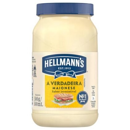 Aqui estão algumas opções de texto ALT para a imagem, usando "Maionese Hellmann's", variando em nível de detalhe: * **Opção 1 (Mais simples):** Maionese Hellmann's * **Opção 2 (Descrevendo o produto):** Maionese Hellmann's Tradicional em embalagem de 500g. * **Opção 3 (Mais detalhada):** Maionese Hellmann's Tradicional, pote de 500g. Escolha a opção que melhor se adapta ao contexto da sua imagem e ao nível de detalhe que você deseja fornecer.