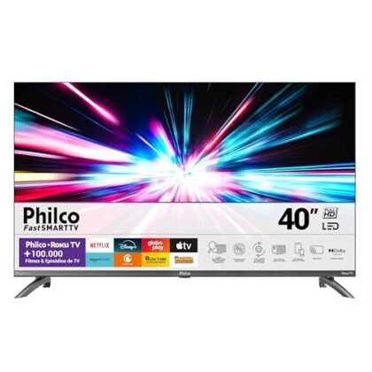Aqui estão algumas opções de texto ALT para a imagem, considerando diferentes abordagens: **Opção 1 (Descritiva e focada no produto):** `Philco Roku TV 40 polegadas: Smart TV LED com Dolby Audio.` **Opção 2 (Mais direta e concisa):** `Smart TV Philco Roku TV 40"` **Opção 3 (Enfatizando a marca e o modelo):** `Philco Roku TV 40 polegadas, modelo PTV40M9GR2CGB.` **Opção 4 (Caso a imagem mostre algo específico, como a tela ligada):** `Philco Roku TV 40 polegadas exibindo a interface Roku.` **Recomendações:** * Escolha a opção que melhor descreve o que é visível na imagem. * Se a imagem mostrar a TV em um ambiente, você pode adicionar isso ao texto ALT (ex: "Philco Roku TV 40 em uma sala de estar"). * Mantenha o texto conciso e relevante. Não há necessidade de repetir o título completo do produto. * Priorize a descrição da imagem para que pessoas com deficiência visual possam entender o que está sendo mostrado. Lembre-se que o texto ALT deve ser informativo e útil para quem não consegue ver a imagem.