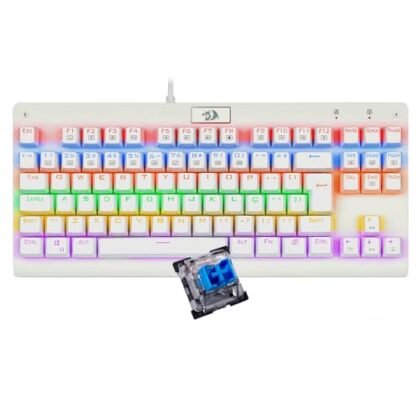 Aqui estão algumas opções de texto ALT para a imagem, utilizando "Teclado Mecânico Gamer Redragon", cada uma com uma nuance diferente: * **Opção 1 (Simples e direta):** Teclado Mecânico Gamer Redragon. * **Opção 2 (Mais descritiva):** Teclado Mecânico Gamer Redragon branco com iluminação rainbow. * **Opção 3 (Incluindo detalhes do modelo):** Teclado Mecânico Gamer Redragon Dark Avenger branco. * **Opção 4 (Foco na cor e iluminação):** Teclado Mecânico Gamer Redragon Lunar White com iluminação rainbow vibrante. A melhor escolha dependerá do contexto em que a imagem está sendo usada. Se houver pouco texto ao redor da imagem, uma descrição mais detalhada (opções 2, 3 ou 4) pode ser melhor. Se o texto já fornece muitos detalhes, a opção 1 pode ser suficiente.