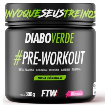 Aqui estão algumas opções de texto ALT para a imagem do "Diabo Verde", variando em nível de detalhe e foco: **Opção 1 (Curta e direta):** `Diabo Verde: Pré-treino para energia extrema e foco.` **Opção 2 (Um pouco mais detalhada):** `Pote de pré-treino Diabo Verde, sabor energético, da FTW. Ideal para treinos intensos.` **Opção 3 (Focando nos benefícios):** `Diabo Verde: Pré-treino hardcore com cafeína e beta-alanina para aumentar a força, energia e foco nos seus treinos.` **Opção 4 (Se a imagem mostrar algo específico, como a embalagem):** `Embalagem do pré-treino Diabo Verde FTW, com destaque para a cor verde e o nome do produto.` **Qual escolher?** * Se você precisa ser conciso, use a opção 1. * Se quiser dar um pouco mais de contexto, a opção 2 ou 3 são boas. * Se a imagem tiver algum detalhe específico (como o design da embalagem), use a opção 4 e adapte-a. Lembre-se, o texto ALT deve ser informativo e ajudar pessoas com deficiência visual a entender o conteúdo da imagem.