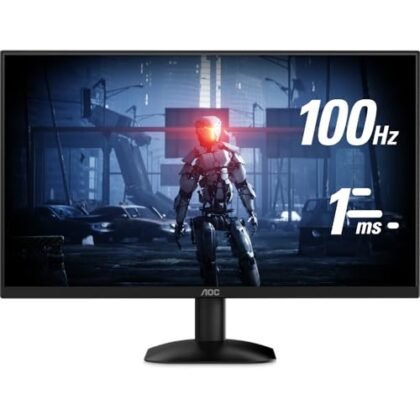 Aqui estão algumas opções de texto ALT para a imagem, considerando diferentes abordagens: **Opção 1 (Descritiva e focada na frequência):** `Monitor Gamer 100Hz AOC 24 polegadas para uma experiência de jogo fluida.` **Opção 2 (Mais concisa e direta):** `Monitor Gamer 100Hz - AOC 24"` **Opção 3 (Destacando a marca e o uso):** `Monitor Gamer 100Hz AOC - Imagem promocional para jogadores.` **Opção 4 (Adicionando detalhes importantes, se couber):** `Monitor Gamer 100Hz AOC 24" com tempo de resposta de 1ms, ideal para jogos rápidos e precisos.` **Qual escolher?** A melhor opção depende do contexto da imagem e da página onde ela está inserida. Em geral, a **Opção 1** é uma boa escolha por ser descritiva e informativa. A **Opção 2** é boa para economizar espaço, e a **Opção 4** é excelente se você quiser destacar características técnicas importantes. **Dica:** Tente imaginar que a pessoa não consegue ver a imagem e precisa entender o que está nela apenas pelo texto.
