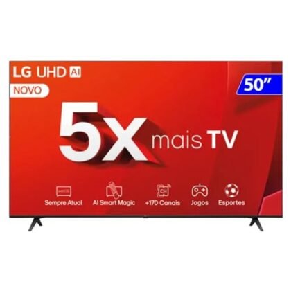 Aqui estão algumas opções de texto ALT, priorizadas da mais direta para a mais descritiva: * **Smart TV 4K LG** (Mais simples e direta, ideal se o contexto já deixa claro que é um produto específico.) * **Smart TV 4K LG UHD** (Adiciona um detalhe sobre a resolução) * **Smart TV 4K LG 50 polegadas** (Inclui o tamanho da tela, útil se o tamanho for relevante.) * **Smart TV 4K LG UHD mostrando a tela com imagens vibrantes** (Mais descritiva, ideal se a imagem destacar a qualidade da tela.) A escolha ideal depende do contexto em que a imagem está sendo usada. Se a imagem está em uma página de produto, a opção mais simples geralmente é suficiente. Se a imagem está sendo usada em um artigo sobre TVs 4K, uma descrição mais detalhada pode ser mais útil.