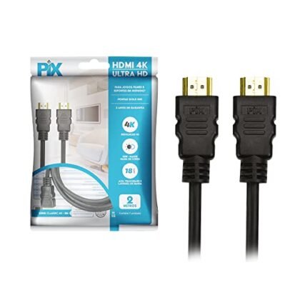 Aqui estão algumas opções de texto ALT para a imagem, considerando a busca por clareza e otimização para SEO: **Opção 1 (Mais direta):** `Cabo HDMI 2.0 4K HDR para transmissão de imagem e som em alta qualidade.` **Opção 2 (Adicionando detalhes):** `Cabo HDMI 2.0 4K HDR preto com conectores dourados para melhor conexão e transmissão de dados.` **Opção 3 (Focando na marca e tamanho):** `Cabo HDMI 2.0 4K HDR Pix Gold, 2 metros de comprimento, ideal para TVs e dispositivos 4K.` **Opção 4 (Mais descritiva):** `Imagem de um cabo HDMI 2.0 4K HDR preto com conectores banhados a ouro, garantindo a melhor experiência em áudio e vídeo.` **Por que essas opções são boas:** * **Incluem as palavras-chave principais:** `HDMI 2.0 4K HDR` * **São descritivas:** Informam o que a imagem mostra. * **Consideram o contexto do produto:** Mencionam características relevantes, como conectores dourados e o comprimento do cabo. * **São concisas:** Mantêm o texto curto e direto ao ponto. **Recomendação:** Escolha a opção que melhor se encaixa no contexto geral do seu site e na sua estratégia de SEO. A **Opção 2** é uma boa escolha pois adiciona mais detalhes importantes.