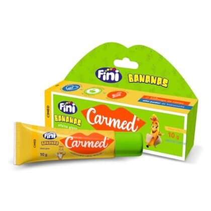Aqui estão algumas opções de texto ALT para a imagem, utilizando "Carmed Fini Bananas", com diferentes níveis de detalhe: **Opção 1 (Mais simples):** `Carmed Fini Bananas` **Opção 2 (Um pouco mais descritiva):** `Hidratante labial Carmed Fini Bananas` **Opção 3 (Inclui um pouco mais de contexto):** `Carmed Fini Bananas, hidratante labial com aroma de banana e embalagem inspirada nas balas Fini.` **Opção 4 (Foco na colaboração):** `Hidratante labial Carmed Fini Bananas, uma colaboração entre Carmed e Fini.` A melhor opção dependerá do contexto da imagem e do quão descritivo você precisa ser. Se a imagem for apenas do produto em si, a opção 2 ou 3 são boas escolhas. Se o foco for a parceria entre as marcas, a opção 4 seria mais adequada.