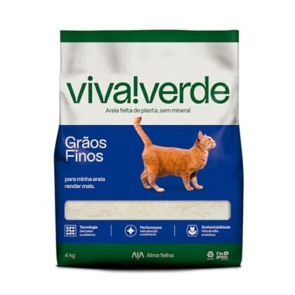 Aqui estão algumas opções de texto ALT para a imagem, com foco em "Areia Biodegradável Gatos", variando em detalhes e descrições: **Opção 1 (Simples):** `Areia Biodegradável Gatos Viva Verde, grãos finos.` **Opção 2 (Descriptiva):** `Areia Biodegradável Gatos Viva Verde de 4kg, grãos finos, ideal para higiene felina e ecologicamente correta.` **Opção 3 (Focada no Benefício):** `Areia Biodegradável Gatos Viva Verde: solução natural e sustentável para a higiene do seu gato.` **Opção 4 (Detalhada):** `Embalagem de 4kg da Areia Biodegradável para Gatos Viva Verde. Grãos finos para melhor absorção e conforto do seu gato. Opção ecológica para o descarte.` **Qual escolher?** * **Simples:** Se você precisa de um texto rápido e direto. * **Descritiva:** Se você quer dar um pouco mais de detalhes sobre o produto. * **Focada no Benefício:** Se você quer destacar a vantagem da areia biodegradável. * **Detalhada:** Se você precisa fornecer mais informações relevantes. A escolha ideal depende do contexto da imagem e do que você quer que o usuário saiba ao passar o mouse sobre a imagem ou caso ela não carregue. Recomendo usar a opção descritiva ou focada no benefício.