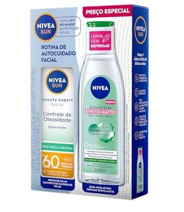Aqui estão algumas opções de texto ALT para a imagem, utilizando "NIVEA Sun Facial", cada uma com um foco diferente: **Opção 1 (Descritiva e concisa):** `NIVEA Sun Facial: Kit com protetor solar FPS60 e água micelar efeito matte.` **Opção 2 (Mais detalhada e focada no uso):** `Kit NIVEA Sun Facial para proteção solar e controle da oleosidade: protetor solar facial FPS60 e água micelar efeito matte.` **Opção 3 (Focada na marca e linha):** `Produtos NIVEA Sun Facial: protetor solar FPS60 para o rosto e água micelar para limpeza e efeito matte.` **Opção 4 (Focada nos benefícios):** `Proteção solar e pele matificada com o kit NIVEA Sun Facial: FPS60 e água micelar.` **Qual escolher?** A melhor opção depende do contexto da imagem e da sua estratégia de SEO. Se você quer ser o mais descritivo possível, a Opção 2 é a melhor. Se você quer ser conciso, a Opção 1 funciona bem. **Recomendações adicionais:** * Se a imagem mostrar detalhes específicos dos produtos (ex: embalagem, textura), você pode incluir esses detalhes no texto ALT. * Pense no que um usuário cego estaria "vendo" ao ouvir o texto ALT. * Mantenha o texto ALT relevante e informativo.