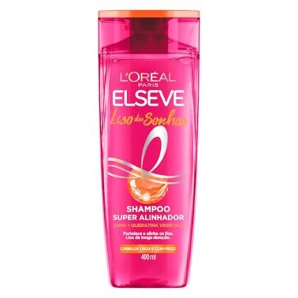 Aqui estão algumas opções de texto ALT, com diferentes focos: * **Elseve Liso dos Sonhos Shampoo:** Simples e direto, ideal se o contexto já fornece informações adicionais. * **Shampoo Elseve Liso dos Sonhos L'Oréal Paris:** Inclui a marca para reforçar a identificação. * **Frasco de Shampoo Elseve Liso dos Sonhos 400ml:** Especifica o tipo de produto e o tamanho. * **Elseve Liso Cabelos Lisos e Sem Frizz:** Destaca o benefício do produto. A escolha do melhor texto ALT depende do contexto da imagem e do que você quer enfatizar. Se a imagem for apenas uma miniatura em uma lista de produtos, o texto mais curto ("Elseve Liso dos Sonhos Shampoo") pode ser suficiente. Se a imagem for usada em uma resenha ou página de detalhes do produto, uma descrição mais detalhada pode ser mais útil.
