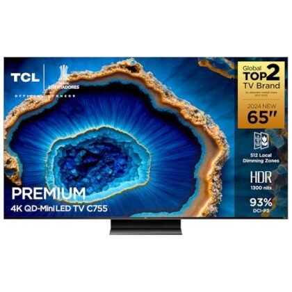 Aqui estão algumas opções de texto ALT, com variações para diferentes focos: **Opção 1 (Mais genérica):** `TCL QD-Mini LED 4K TV de 65 polegadas da série C755.` **Opção 2 (Destacando a tecnologia):** `TV TCL com tecnologia QD-Mini LED 4K, oferecendo imagens vibrantes e detalhadas.` **Opção 3 (Focando na resolução e na marca):** `TV 4K da TCL com tecnologia QD-Mini LED para qualidade de imagem superior.` **Opção 4 (Mais descritiva):** `Imagem ilustrativa da tela da TV TCL C755 de 65 polegadas, destacando a nitidez e o brilho da tecnologia QD-Mini LED 4K.` **Recomendação:** A melhor opção dependerá do contexto da imagem e do que você quer enfatizar. Se a imagem mostrar um detalhe específico da tela, a opção 4 seria uma boa escolha. Se for apenas uma imagem geral da TV, a opção 1 ou 2 seriam adequadas. Lembre-se que o texto ALT deve ser conciso e descritivo, ajudando pessoas com deficiência visual e mecanismos de busca a entender o conteúdo da imagem.
