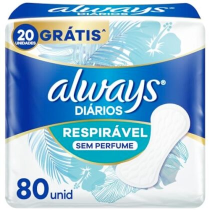 Aqui estão algumas opções de texto ALT para a imagem do produto "Protetor Diário Always Respirável - 80 unidades", usando "Always Respirável" e tentando transmitir o que provavelmente está na imagem: **Opções Curtas e Diretas:** * "Always Respirável, protetor diário para conforto e frescor." * "Embalagem de 80 unidades de Always Respirável." * "Always Respirável: proteção diária respirável." **Opções um pouco mais Descritivas:** * "Imagem da embalagem do Protetor Diário Always Respirável, com 80 unidades para uso diário e discreto." * "Always Respirável: protetores diários em embalagem econômica, oferecendo conforto e respirabilidade." * "Close-up da embalagem do Always Respirável, destacando a promessa de frescor e proteção." **Opção com foco no benefício:** * "Sinta a diferença com Always Respirável: protetores diários para uma sensação de frescor e bem-estar o dia todo." **Qual escolher?** A melhor opção dependerá do contexto em que a imagem está sendo usada. Se houver pouco espaço, as opções mais curtas são melhores. Se houver mais espaço e você quiser enfatizar os benefícios, as opções mais descritivas são mais adequadas. **Dica:** Se a imagem mostrar algum detalhe específico da embalagem (como uma pessoa sorrindo, ou uma textura que enfatiza a respirabilidade), você pode tentar incluir isso no texto ALT para ser ainda mais preciso.