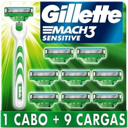 Aqui estão algumas opções de texto ALT para a imagem, utilizando "Mach3 Sensitive", variando em descritividade: **Opção 1 (Curta e direta):** `Mach3 Sensitive` **Opção 2 (Um pouco mais descritiva):** `Aparelho de barbear Mach3 Sensitive` **Opção 3 (Mais detalhada, boa para acessibilidade):** `Gillette Mach3 Sensitive, aparelho de barbear para peles sensíveis` **Opção 4 (Com foco na quantidade):** `Gillette Mach3 Sensitive + 9 Cargas` **Qual escolher?** * Se a imagem é bem clara e óbvia (mostrando claramente o aparelho e as cargas), a **Opção 1 ou 2** podem ser suficientes. * Se você quer ter certeza de que todos entendam do que se trata, a **Opção 3** é a melhor para acessibilidade. * Se a quantidade de cargas é um ponto chave, a **Opção 4** é uma boa escolha. **Em geral, a Opção 3 (Gillette Mach3 Sensitive, aparelho de barbear para peles sensíveis) oferece o melhor equilíbrio entre concisão e informação para a maioria dos contextos.**