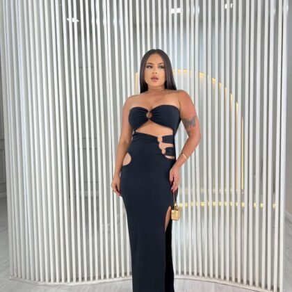 VESTIDO LADY EM ANARRUGA COM BOJO E FENDA – Imagem 1 [nsid:743898975]