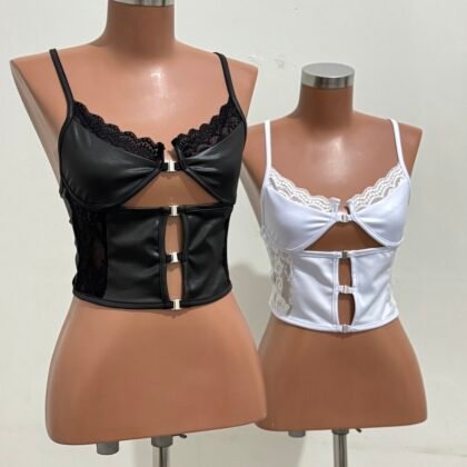 CROPPED ALICE EM CIRRÊ ACETINADO, COLCHETE PRATA + RENDA – Imagem 1 [nsid:826958442]