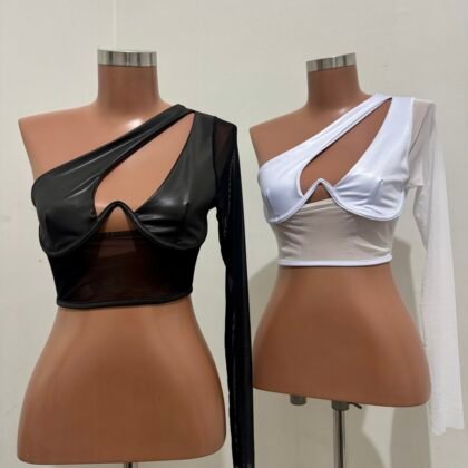 CROPPED MULA MANCA COM ARO DE SUSTENTAÇÃO EM CIRRÊ ACETINADO COM MANGA EM TULE – Imagem 1 [nsid:859075560]