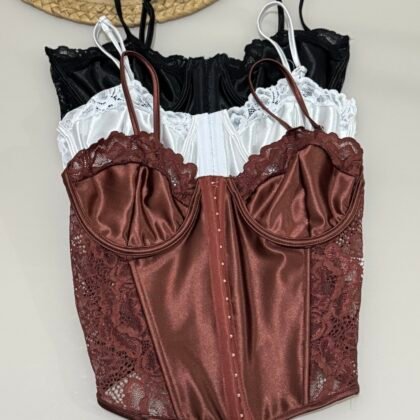 CORSELET LARA COM ALÇA EM MALHA PRADA SHINE, COLCHETES, BARBATANAS E SEM BOJO – Imagem 1 [nsid:874604604]