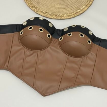 CORSELET EM COURO FAKE COM ILHÓS E BOJO – Imagem 1 [nsid:874541731]