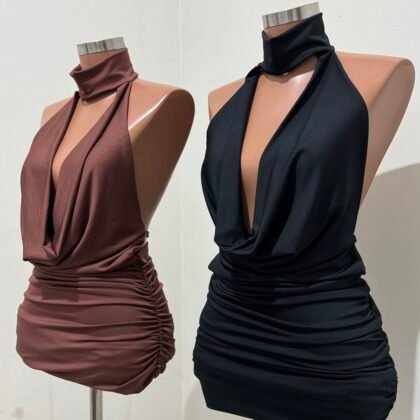 VESTIDO CLEO EM MALHA SUPLEX COM ELÁSTICO DRAPEADO NAS LATERAIS – Imagem 1 [nsid:879667273]