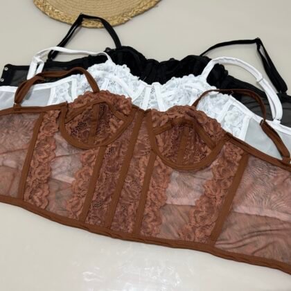 CORSELET LARI EM TULE COM RENDA, BARBATANAS. ARO DE SUSTENTAÇÃO E REGULAGEM ATRÁS – Imagem 1 [nsid:890917857]