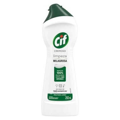 Aqui estão algumas opções de texto ALT para a imagem, utilizando "Cif Cremoso Limão", com diferentes níveis de detalhe: * **Opção 1 (Mais simples):** Cif Cremoso Limão para limpeza. * **Opção 2 (Um pouco mais descritiva):** Cif Cremoso Limão, limpador multiuso com fragrância de limão. * **Opção 3 (Mais detalhada, se a embalagem estiver visível):** Embalagem de Cif Cremoso Limão, limpador multiuso cremoso com bico dosador (squeeze) e fragrância de limão. A escolha da melhor opção depende do contexto da imagem e do que você quer enfatizar. Se o objetivo é apenas identificar o produto, a opção 1 é suficiente. Se você quer dar mais informações sobre o tipo de produto e sua fragrância, as opções 2 e 3 são mais adequadas. Se a embalagem e o tipo de aplicador forem relevantes, a opção 3 é a melhor.