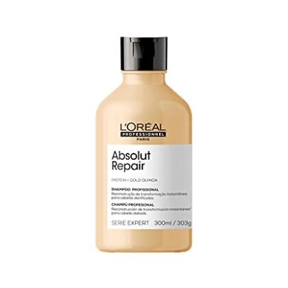 Aqui estão algumas opções de texto ALT com base em "Reparação Absoluta": **Opções Curtas e Diretas:** * Reparação Absoluta para cabelos danificados. * Shampoo Reparação Absoluta L'Oréal Professionnel. * L'Oréal Absolut Repair: Reparação Absoluta. **Opções um pouco mais descritivas:** * Shampoo L'Oréal Absolut Repair: Reparação Absoluta e brilho. * Reparação Absoluta para cabelos secos e danificados com L'Oréal. * Embalagem do Shampoo L'Oréal Absolut Repair, focando na promessa de Reparação Absoluta. **Qual escolher?** A melhor opção depende do contexto da imagem. Se a imagem mostra o produto em destaque, uma das opções curtas é suficiente. Se a imagem mostra o produto em uso ou destacando os benefícios, as opções mais descritivas podem ser melhores. Espero que isto ajude!
