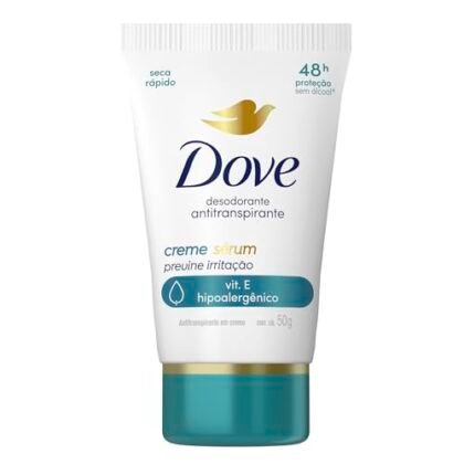 Aqui estão algumas opções de texto ALT para a imagem, utilizando "Dove Irritação", com diferentes níveis de detalhe: **Opção 1 (Mais simples):** `Dove Irritação: Desodorante Antitranspirante em Creme Sérum` **Opção 2 (Um pouco mais descritiva):** `Dove Irritação: Embalagem do Desodorante Antitranspirante em Creme Sérum Dove Previne Irritação 50g.` **Opção 3 (Focando no benefício):** `Dove Irritação: Desodorante em creme para prevenir irritação da pele, Dove Antitranspirante Sérum.` **Opção 4 (Se a imagem mostrar a textura do produto):** `Dove Irritação: Close-up da textura cremosa do Desodorante Antitranspirante em Creme Sérum Dove, ideal para prevenir irritações.` **Justificativa:** O texto ALT deve ser conciso e descritivo. Ele precisa transmitir o conteúdo da imagem para pessoas com deficiência visual ou quando a imagem não carrega. Utilizar "Dove Irritação" como ponto de partida é bom, pois destaca o principal benefício e facilita a identificação do produto.