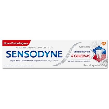 Aqui estão algumas opções de texto ALT para a imagem, considerando o título do produto e a palavra-chave "Sensodyne Clareador": **Opções focadas na função:** * Sensodyne Clareador: Creme dental para sensibilidade, gengivas e clareamento dental. * Sensodyne Clareador: Alívio da sensibilidade e gengivas saudáveis com efeito clareador. **Opções focadas na marca e tipo:** * Sensodyne Clareador: Creme dental Sensodyne para clarear os dentes. * Sensodyne Clareador: Tubo de 100g do creme dental Sensodyne Whitening. **Opção mais descritiva:** * Sensodyne Clareador: Embalagem do creme dental Sensodyne para sensibilidade e gengivas, com efeito clareador, 100g. **Qual escolher?** A melhor opção depende do contexto da imagem e do que você quer enfatizar. Se o foco é o resultado, use a primeira opção. Se o foco é a marca, use a terceira ou quarta. A opção mais descritiva (a última) é boa se a imagem for o único lugar onde o produto é mencionado.