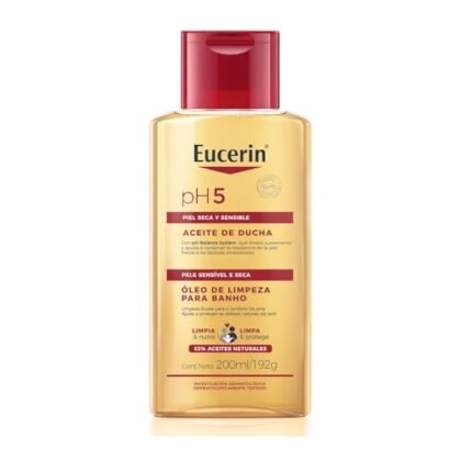 Aqui estão algumas opções de texto ALT para a imagem, variando em descritividade: **Opção 1 (Mais concisa):** * Eucerin Óleo Banho **Opção 2 (Um pouco mais descritiva):** * Eucerin Óleo Banho pH5 200ml **Opção 3 (Adicionando contexto, se disponível):** * Eucerin Óleo Banho para pele sensível. **Opção 4 (Se a embalagem tiver um detalhe visual importante):** * Eucerin Óleo Banho em embalagem branca e verde. **Qual escolher?** A melhor opção depende do contexto da imagem na sua página: * Se o produto já está bem explicado no texto da página, a opção mais simples ("Eucerin Óleo Banho") pode ser suficiente. * Se a imagem é a única forma de identificar o produto, a opção com o tamanho ("Eucerin Óleo Banho pH5 200ml") é melhor. * Se a imagem está próxima de um texto que menciona pele sensível, adicione essa informação. Lembre-se que o texto ALT deve ser breve e descrever o conteúdo da imagem da forma mais útil possível para quem não consegue vê-la.