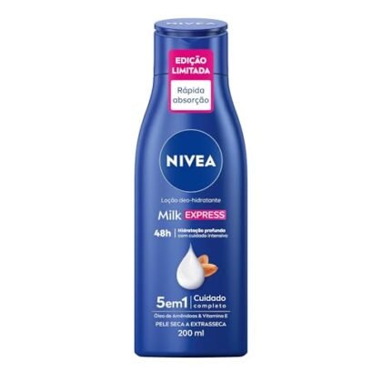 Aqui estão algumas opções de texto ALT para a imagem, utilizando "Hidratação NIVEA", com diferentes níveis de detalhe: **Opção 1 (Mais simples):** `Hidratação NIVEA: Loção Deo-hidratante Milk Express para pele seca a extrasseca.` **Opção 2 (Um pouco mais descritiva):** `Hidratação NIVEA: Frasco da Loção Deo-hidratante Milk Express NIVEA, ideal para pele seca a extrasseca, com 200ml.` **Opção 3 (Com foco na promessa do produto):** `Hidratação NIVEA: Loção Milk Express NIVEA para pele seca a extrasseca. Hidratação rápida e duradoura para uma pele macia e saudável.` **Qual escolher?** * A **Opção 1** é boa se você precisar de algo conciso. * A **Opção 2** é ideal se a imagem mostrar claramente o frasco e o tamanho. * A **Opção 3** adiciona um benefício chave do produto, se você quiser enfatizar isso. **Recomendação:** Eu recomendaria a **Opção 2** ou **Opção 3**, dependendo do foco da sua página e do quão detalhada você precisa ser. Lembre-se que o texto ALT deve ser relevante para a imagem e o contexto da página.