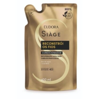 Aqui estão algumas opções de texto ALT para a imagem, considerando diferentes focos: **Opção 1 (Foco no Produto):** `Siàge Reconstrução: Refil de condicionador para reconstrução capilar, 400ml.` **Opção 2 (Foco na Marca e Linha):** `Siàge Reconstrução: Refil do condicionador reconstrutor da linha Siàge. Cabelos fortes e saudáveis.` **Opção 3 (Foco no Benefício):** `Siàge Reconstrução: Refil de condicionador que reconstrói os fios danificados, 400ml. Para cabelos mais fortes e resistentes.` **Opção 4 (Mais Descritiva):** `Siàge Reconstrução: Imagem do refil de 400ml do condicionador Reconstrói os Fios da linha Siàge, ideal para cabelos danificados que precisam de reconstrução.` **Recomendação:** A melhor opção dependerá do contexto da imagem e do seu objetivo. Se você quer que as pessoas encontrem o produto especificamente, use a opção 1 ou 4. Se quer enfatizar os benefícios, use a opção 3. Se o foco é a marca, use a opção 2. Lembre-se que o texto ALT deve ser conciso e relevante.