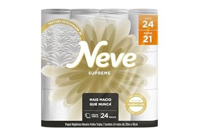 Aqui estão algumas opções de texto ALT para a imagem, usando "Neve Supreme", variando em descritividade e foco: **Opção 1 (Descritiva):** `Neve Supreme: Pacote com 24 rolos de papel higiênico folha tripla, 20 metros cada, com promoção Leve 24 Pague 21.` **Opção 2 (Focada no benefício):** `Neve Supreme: Maciez e cuidado com a promoção Leve Mais, Pague Menos. Papel higiênico folha tripla.` **Opção 3 (Simples e direta):** `Neve Supreme: Papel Higiênico Folha Tripla, pacote promocional.` **Opção 4 (Com palavras-chave relevantes):** `Neve Supreme: Papel Higiênico de alta qualidade, folha tripla, com 24 rolos (leve 24, pague 21).` **Qual escolher?** * Se o site enfatiza SEO, a **Opção 4** é uma boa escolha por conter palavras-chave relevantes. * Se a prioridade é ser conciso e descritivo, a **Opção 1** ou **Opção 3** são adequadas. * Se o foco é na promoção e no benefício da maciez, a **Opção 2** é ideal. Lembre-se de adaptar o texto ALT para se adequar ao contexto da página em que a imagem está inserida.