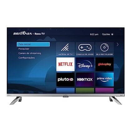 Aqui estão algumas opções de texto ALT para a imagem, com foco em diferentes aspectos: **Opção 1 (Simples e direta):** `Smart TV Britânia 32" Roku` **Opção 2 (Adicionando contexto):** `Smart TV Britânia 32 polegadas Roku exibindo a interface Roku.` **Opção 3 (Focando na marca e tamanho):** `Televisão Smart Britânia de 32 polegadas com sistema Roku integrado.` **Opção 4 (Mais descritiva):** `Imagem de uma Smart TV Britânia 32" Roku ligada, mostrando a tela inicial do sistema Roku.` **Opção 5 (Para acessibilidade total):** `Imagem de uma televisão da marca Britânia, modelo Smart TV de 32 polegadas, com o sistema operacional Roku. A tela da TV está ligada e mostra a interface do Roku, com diversos aplicativos de streaming.` **Qual escolher?** * A opção 1 é boa se você precisa de algo bem curto. * A opção 2 adiciona um pouco mais de informação. * A opção 3 é útil se você quer enfatizar a marca e o tamanho. * A opção 4 é uma boa opção se você quer descrever mais detalhadamente o que está na imagem. * A opção 5 é a melhor para acessibilidade, pois fornece o máximo de detalhes possível para usuários com deficiência visual. **Recomendação:** Eu recomendaria a **opção 4** ou **opção 5**, dependendo da necessidade de detalhe e acessibilidade. Se o foco for puramente SEO, a opção 2 ou 3 também podem ser suficientes.