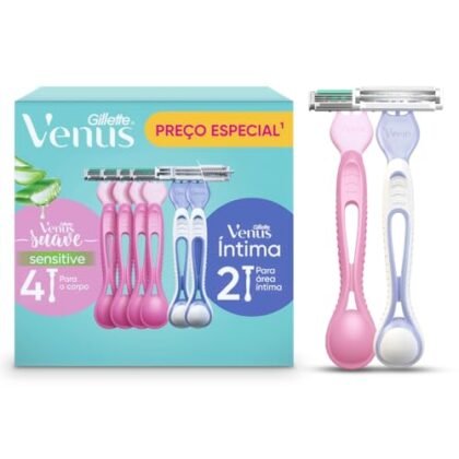 Aqui estão algumas opções de texto ALT para a imagem, utilizando "Depilação Venus" e focando em diferentes aspectos: **Opção 1 (Descritiva):** ``` Depilação Venus: Kit com aparelhos descartáveis Venus Suave e Venus Íntima para uma depilação completa e suave. ``` **Opção 2 (Focada no uso):** ``` Depilação Venus: Solução completa para depilação feminina, com aparelhos Venus Suave para o corpo e Venus Íntima para a área íntima. ``` **Opção 3 (Palavras-chave):** ``` Depilação Venus: Aparelhos descartáveis Venus Suave e Venus Íntima para uma depilação suave e eficaz. ``` **Opção 4 (Mais curta):** ``` Depilação Venus: Kit completo para depilação feminina com Venus Suave e Venus Íntima. ``` **Qual escolher?** * A **Opção 1** é a mais descritiva e informativa. * A **Opção 2** destaca o uso específico de cada aparelho. * A **Opção 3** foca nas palavras-chave importantes para a busca. * A **Opção 4** é a mais concisa. Recomendo usar a **Opção 1** ou a **Opção 2** para fornecer mais contexto e ajudar os usuários a entenderem o que está na imagem.