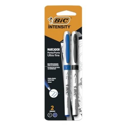 Aqui estão algumas opções de texto ALT para a imagem, usando "Marcador Ultrafine BIC" e considerando diferentes níveis de detalhe: **Opção 1 (Mais curta e genérica):** `Marcador Ultrafine BIC colorido.` **Opção 2 (Um pouco mais descritiva):** `Embalagem com dois Marcadores Ultrafine BIC de cores sortidas.` **Opção 3 (Com foco na utilidade):** `Marcador Ultrafine BIC para detalhes e escrita fina.` **Opção 4 (Se as cores forem visíveis na imagem, inclua-as):** `Marcador Ultrafine BIC nas cores [COR 1] e [COR 2].` (Substitua [COR 1] e [COR 2] pelas cores visíveis na imagem, por exemplo: "preto" e "azul") **Qual escolher?** A melhor opção depende do contexto da imagem e do quão descritivo você precisa ser. Se o objetivo é apenas identificar o produto de forma rápida, a Opção 1 ou 2 são suficientes. Se você precisa dar mais detalhes sobre o uso ou as cores, as Opções 3 e 4 são melhores.