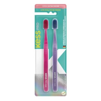 Aqui estão algumas opções de texto ALT, variando em nível de detalhe e foco: * **Opção 1 (Mais Simples):** Kess Pro Extramacia * **Opção 2 (Um pouco mais descritiva):** Escova dental Kess Pro Extramacia. * **Opção 3 (Incluindo a marca):** Escova dental Belliz Kess Pro Extramacia. * **Opção 4 (Considerando o "C/2"):** Escova dental Belliz Kess Pro Extramacia, embalagem com 2 unidades. A melhor opção depende do contexto em que a imagem está sendo usada. Se o contexto já fornece informações adicionais (como em uma página de produto), a opção mais simples pode ser suficiente. Se a imagem estiver isolada ou se mais detalhes forem necessários para acessibilidade, uma das opções mais descritivas será melhor.