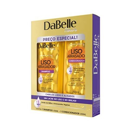 Aqui estão algumas opções de texto ALT, considerando a prioridade de ser descritivo, conciso e usar a palavra-chave "Liso Alinhado": **Opções:** * **"Dabelle Kit Shampoo e Condicionador Liso Arrasador para um Liso Alinhado perfeito."** (Mais completa) * **"Kit Dabelle Liso Arrasador: Shampoo e Condicionador para Liso Alinhado."** (Mais concisa) * **"Dabelle Liso Arrasador, seu cabelo Liso Alinhado."** (Foco no resultado) * **"Shampoo e Condicionador Dabelle Liso Arrasador para um visual Liso Alinhado."** (Enfatiza o tipo de produto) **Qual escolher?** A melhor opção depende do contexto da imagem e do objetivo do texto ALT. Se você tiver espaço e quiser ser mais detalhado, use a primeira opção. Se precisar ser mais breve, use as outras.