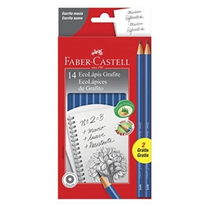 Aqui estão algumas opções de texto ALT para a imagem, utilizando "Lápis Faber-Castell", variando em descrição e detalhe: * **Opção 1 (Simples):** Lápis Faber-Castell. * **Opção 2 (Um pouco mais detalhada):** Lápis Faber-Castell, modelo EcoLápis preto redondo nº2HB. * **Opção 3 (Completa e informativa):** Conjunto de 14 lápis Faber-Castell EcoLápis pretos redondos nº2HB, modelo PM/1210AZ12+2. A escolha vai depender do contexto da imagem e do quanto você quer detalhar para o usuário. Se a imagem é apenas para ilustrar a marca, a opção 1 ou 2 são suficientes. Se a imagem é para mostrar o produto específico, a opção 3 é melhor.