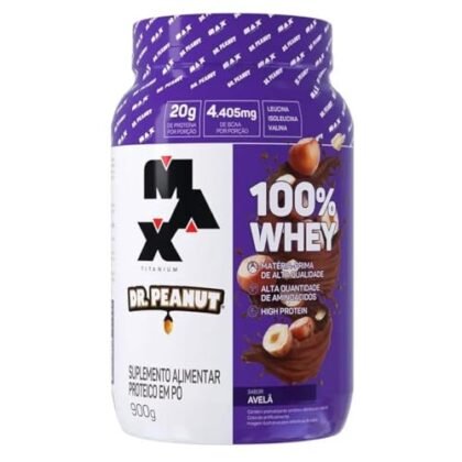 Aqui estão algumas opções de textos ALT para a imagem, utilizando "Whey Avelã" e variando em detalhe e foco: **Opção 1 (Simples e direta):** `Whey Avelã: pote de 100% Whey Max Titanium x Dr. Peanut, sabor avelã, 900g.` **Opção 2 (Um pouco mais descritiva):** `Whey Avelã: Embalagem de 100% Whey Protein da Max Titanium em colaboração com Dr. Peanut, sabor avelã, pote de 900g.` **Opção 3 (Focada na marca):** `Whey Avelã: 100% Whey Max Titanium x Dr. Peanut, sabor avelã. A combinação perfeita para o seu treino.` **Opção 4 (Para e-commerce, com foco na busca):** `Whey Avelã: Compre online 100% Whey Max Titanium x Dr. Peanut, sabor avelã, 900g. Proteína de alta qualidade.` **Qual escolher?** * Se o contexto for puramente informativo e o espaço for limitado, a **Opção 1** é a melhor. * Se você quer dar um pouco mais de contexto e informações sobre a colaboração, a **Opção 2** é uma boa escolha. * Se o foco é promover a marca e a qualidade do produto, a **Opção 3** pode ser mais interessante. * Se for para uma loja virtual e o objetivo é melhorar o SEO, a **Opção 4** é ideal. Lembre-se que o texto ALT deve ser conciso e relevante para a imagem e o contexto em que ela está sendo utilizada.