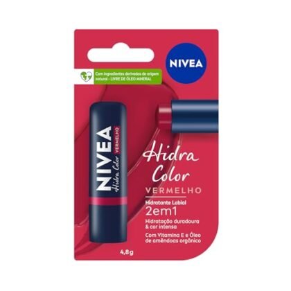 Aqui estão algumas opções de texto ALT para a imagem, usando "Hidratante Labial NIVEA Vermelho", com diferentes focos: **Opção 1 (Descritiva e direta):** `Hidratante Labial NIVEA Vermelho, embalagem do produto.` **Opção 2 (Focada na cor):** `Hidratante Labial NIVEA Vermelho, cor intensa e hidratação.` **Opção 3 (Incluindo a marca e o tipo de produto):** `Hidratante Labial NIVEA Vermelho Hidra Color 2 em 1.` **Opção 4 (Mais curta e genérica):** `Hidratante Labial NIVEA Vermelho.` **Qual escolher?** A melhor opção depende do contexto da imagem e da página web. Se a imagem é o único lugar onde o nome completo do produto é mencionado, a Opção 3 é a melhor. Se a cor é a principal característica a ser destacada, a Opção 2 pode ser ideal. Se você precisa de algo breve e direto, a Opção 4 funciona bem. A Opção 1 é uma boa escolha geral.