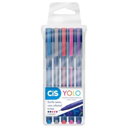 Aqui estão algumas opções de texto ALT para a imagem, considerando diferentes ênfases: **Opções curtas e diretas:** * Caneta CIS YOLO * Estojo de canetas CIS YOLO * CIS YOLO: canetas coloridas **Opções um pouco mais descritivas:** * Canetas CIS YOLO em estojo com 5 cores vibrantes * Estojo com 5 canetas esferográficas CIS YOLO * Canetas CIS YOLO, ideais para escrita e desenho **Opção para SEO (se aplicável):** * Caneta CIS YOLO: Compre online estojo com 5 unidades A melhor escolha depende do contexto da imagem e do objetivo da página. Se a imagem for apenas para ilustração, uma opção curta e direta é suficiente. Se a imagem for parte de uma loja online, a opção com SEO pode ser mais útil.