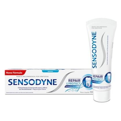 Aqui estão algumas opções de texto ALT para a imagem, utilizando "Sensodyne Repair Protect", com diferentes níveis de detalhe: **Opção 1 (Mais simples):** * `Sensodyne Repair Protect` **Opção 2 (Um pouco mais descritiva):** * `Creme dental Sensodyne Repair Protect` **Opção 3 (Incluindo o benefício principal):** * `Sensodyne Repair Protect para dentes sensíveis` **Opção 4 (Mais completa, se aplicável à imagem):** * `Tubo de creme dental Sensodyne Repair Protect, reparação e proteção para dentes sensíveis` **Qual escolher?** A melhor opção depende do contexto da imagem e da quantidade de informação que você quer transmitir. * Se a imagem é claramente um tubo de creme dental Sensodyne, a opção mais simples pode ser suficiente. * Se a imagem destaca os benefícios do produto, a opção com "dentes sensíveis" pode ser mais apropriada. * Se a imagem mostra o tubo em detalhe, a opção mais completa pode ser a melhor escolha. Lembre-se que o texto ALT deve ser conciso e relevante para o conteúdo da imagem.
