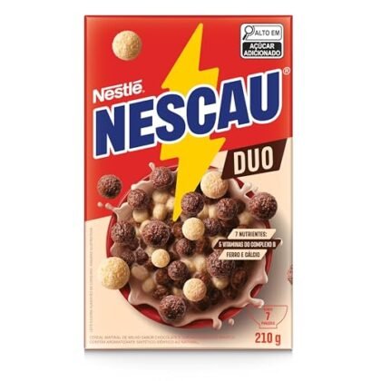 Aqui estão algumas opções de texto ALT, variando em detalhe: * **Simples:** Nescau Duo * **Um pouco mais descritivo:** Nescau Duo Cereal Matinal * **O mais descritivo (e útil):** Nescau Duo, cereal matinal com sabor de chocolate e chocolate branco.